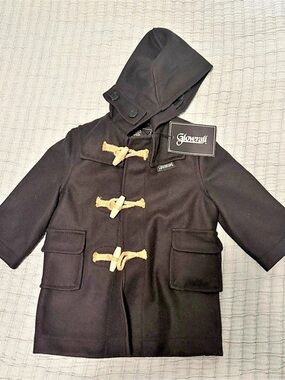 Gloverall Children's Wool Duffle Coat Hooded Toggle Jacket - Navy